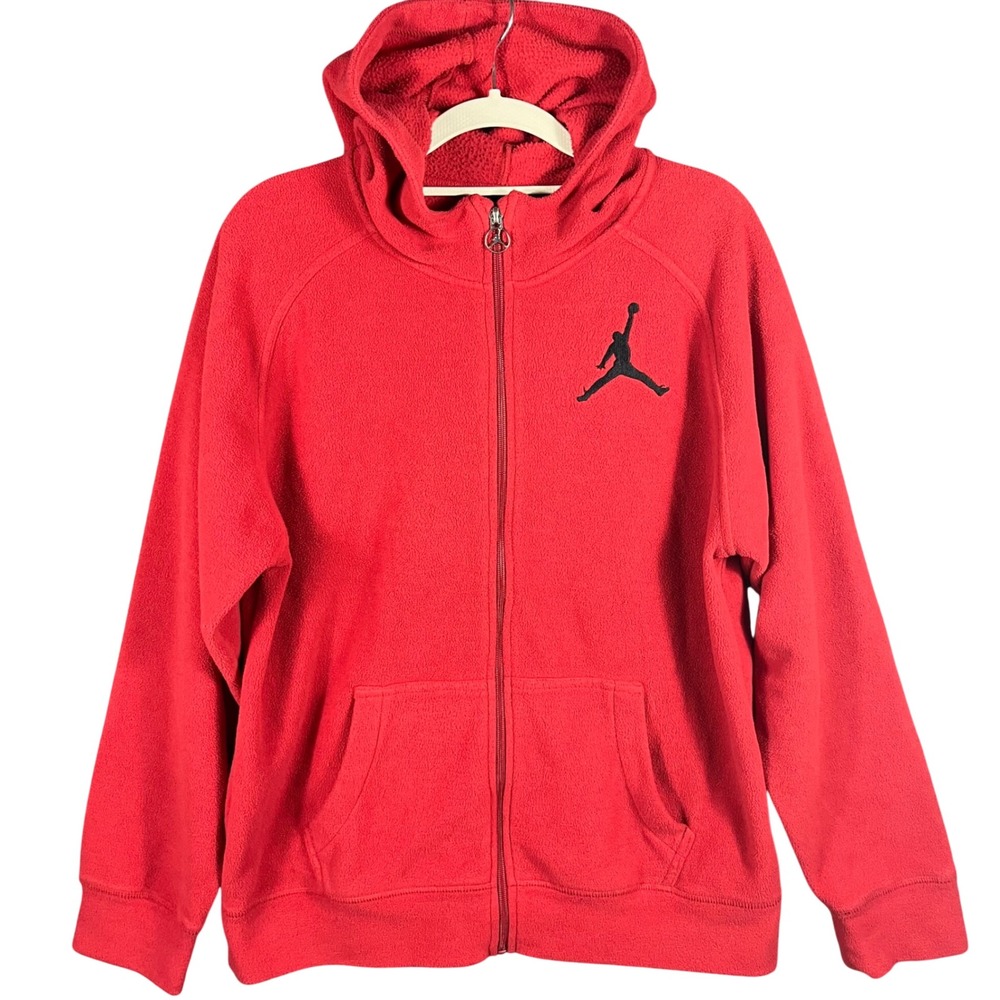 Jordan Full Zip Fleece Hoodie Youth XL/ Men M Red Jumpman Logo Athletic Jacket